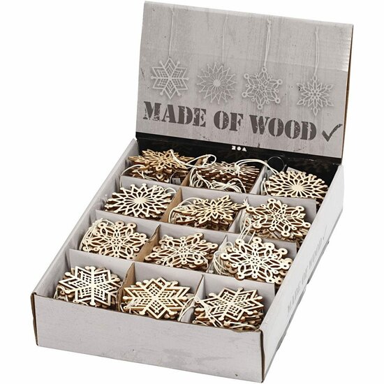 Houten Ornamenten - Laser Gesneden - d: 7 cm - Dikte 0,3 mm - 200 Stuks - Lichtgewicht Houten Decoraties Voor Kerst, Pasen & Feestelijke DIY Projecten - Met Ophangkoord - Naturel Hout