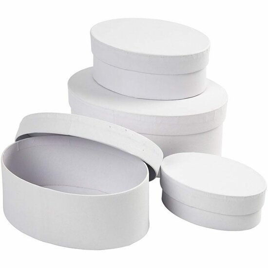 Ovale Dozen Wit - Stevig Karton - Set Van 4 - H: 4+5+6+7 cm - L: 10+12+14+16 cm - Voor Cadeaus, DIY Bewaardozen & Knutselprojecten - Wit Karton