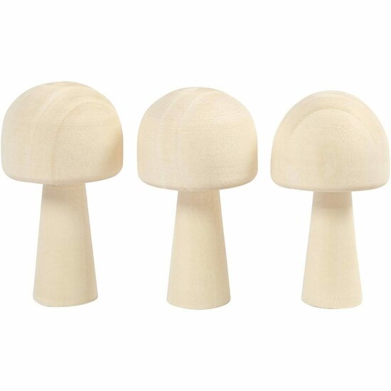 Houten Paddenstoelen - DIY Decoratie - Licht Hout Voor Schilderen & Houtbranden - Perfect Voor Knutselprojecten & Miniatuurdecor - Hoogwaardige Kwaliteit - H: 5,2cm - Ø2,9cm - Set Van 3 Stuks