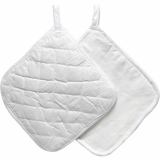 Pannenlappen Wit - 20x20 cm - 145 gr - 4 Stuks - Extra Dikke Katoenen Hittebestendige Lappen Met Ophanglus - Machinewasbaar - Wit