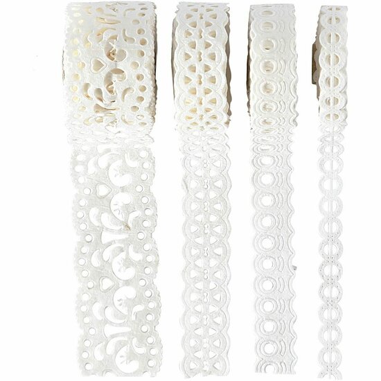 Paper Lace Borders - Kant Design - Wit - B: 8-23 mm - 4x2 m - Zelfklevende Papieren Randen Voor Scrapbooking, Kaarten & Creatieve Projecten - Wit Papier