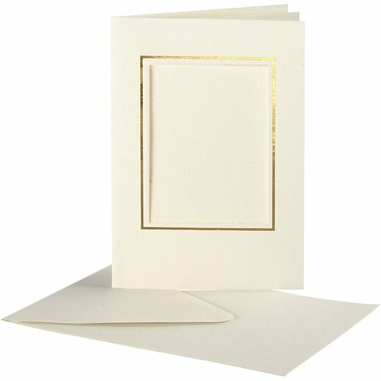Passepartout Kaarten - Off-White - Rechthoek Met Gouden Rand - DIY Decoratieve Kaarten - Creatieve Kaarten Met Envelop - Formaat 10,5x15cm - Envelop 11,5x16,5cm - Set Van 10