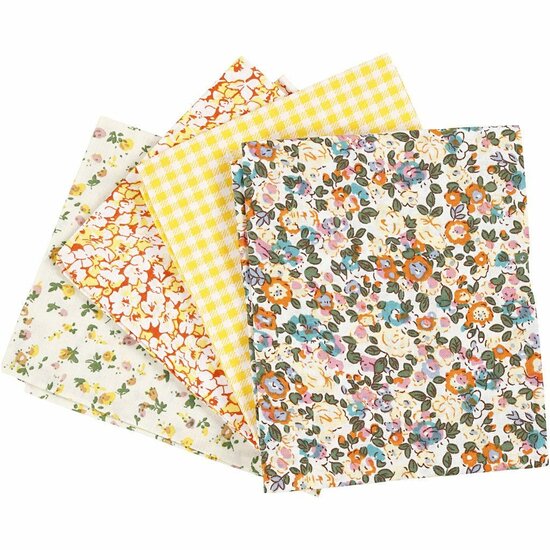 Patchwork Stof - Geel - Fat Quarter Katoen - 45x55 cm - 100 gr - 4 Stuks - Gecertificeerd Kwaliteitsstof Voor Naaiprojecten, Quilten & DIY Stoffen Creaties
