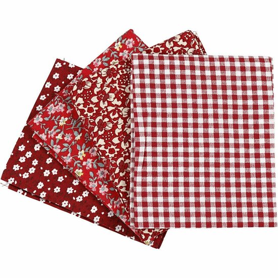 Patchwork Stof - Rood - Fat Quarter Bundel - 45x55 cm - 100 gr - 4 Stuks - Katoenen Patchwork Stof - Perfect Voor Quilten, Naaien & Creatieve Projecten