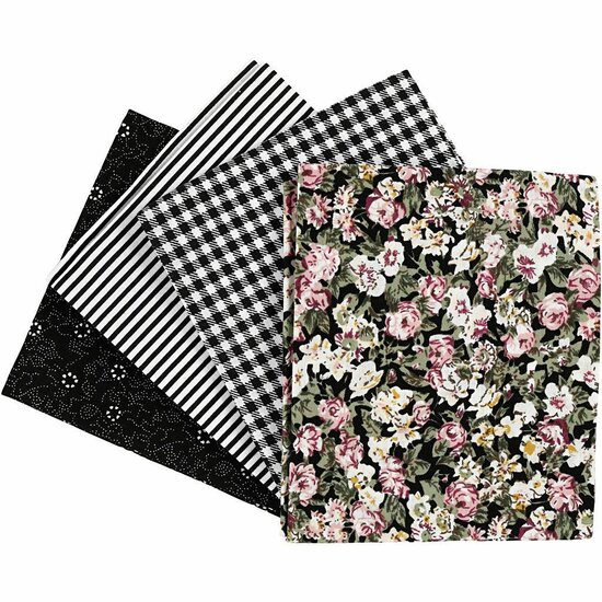 Patchwork Stof - Zwart - 100% Katoen - 45x55 cm - 100 gr - 4 Stuks - Premium Quilt Stof Voor Naaiprojecten, Patchwork & Hobby Creaties