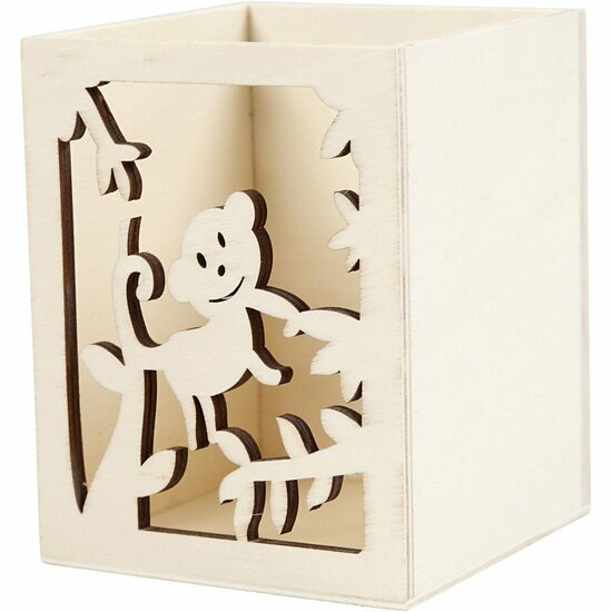 Pennenbakje Aap - Kinder Bureau Organizer - Pennenhouder Voor Kinderen - Schattige Pennenbak - Schoolbureau Accessoire - Bureau Opbergset - Pennenhouder Decoratie - H 10 cm - L 8 cm - 1 Stuk
