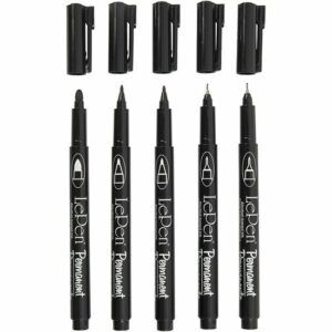Permanente stift, zwart, lijndikte 2x0,6+2x0,8+1,3 mm, 5 stuk