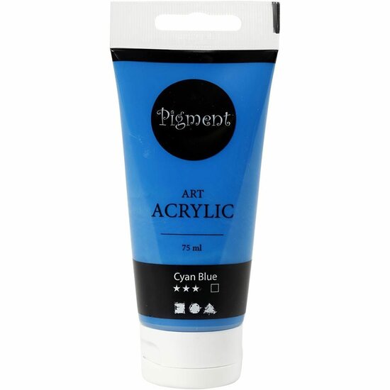 Acrylverf - Blauwe Verf - Acrylaatverf - Acrylic paint - Hobbyverf - Sneldrogende Verf - Dekkende Verf - Waterbasis Verf - Cyan Blue - Dekkend - Pigment Art - 75 ml