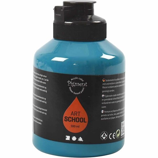 Acrylverf - Blauwe Verf - Acrylaatverf - Acrylic paint - Hobbyverf - Sneldrogende Verf - Semi Glanzende Verf - Waterbasis Verf - Petrol - Dekkend - Pigment Art School - 500 ml