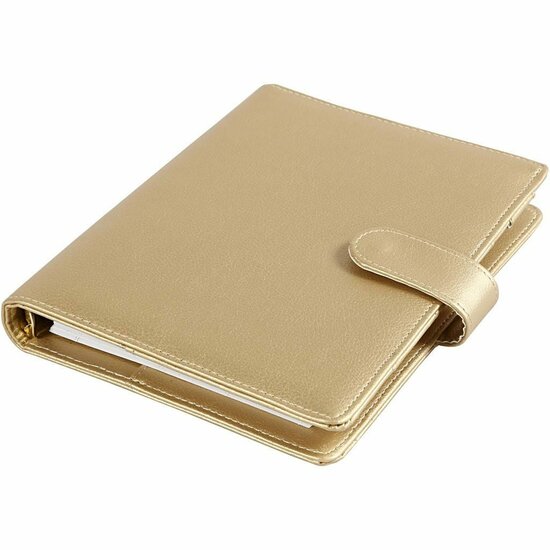 Planner / Bulletjournal - Goud - 19x23,5x4 cm - Luxe Notitieboek Met Ringband & Drukknopsluiting - Inclusief Notitiepagina's & Planner Secties