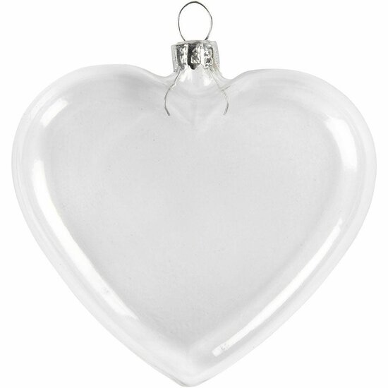 Glazen Hartje Plat - Hangend Hartje Glas - Transparant Glas Hart Decoratie - DIY Harten voor Valentijnsdag - Glazen Hart met Ophang - Hoogte 7,8 cm - 6 Stuks