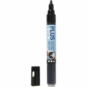 Stift - Permanent Marker - Zwart - Schrijven en Tekenen - Voor Papier, Karton, Hout, Metaal, Steen - Waterbestendig - Hobby en Kantoor - Handlettering - Lijndikte 1-2mm - Plus Color - 14,5cm - 5,5ml