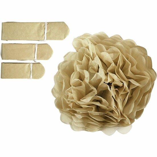 Zijdepapier Pompons Goud - Happy Moments Pompons Decoratie - DIY Gouden Pompons Set - Creatieve Feestversiering Pompons - Zijdepapier Gouden Decoratie - Diameter 20, 24, 30 cm - 3 Stuks