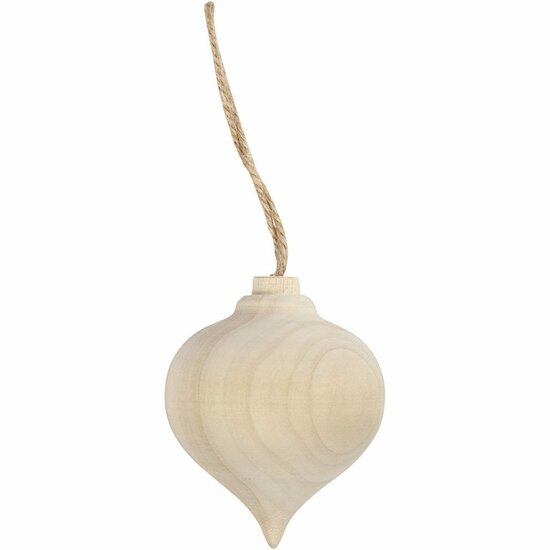 Houten Kerstbal - Druppelvormige DIY Kerstdecoratie - Onbewerkt Hout Voor Schilderen & Versieren - Met Ophangkoord - 5,5 cm - 1 Stuk