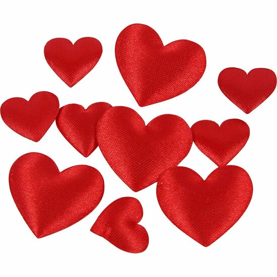 Satijnen Harten - Rood Stoffen Decoratie - Luxe Glanzende Harten Voor Knutselen & DIY - Creatief Sierlijk Hartvormig Stof - Perfect Voor Scrapbooking & Kaarten Maken - 10+20 mm - 70 Stuks