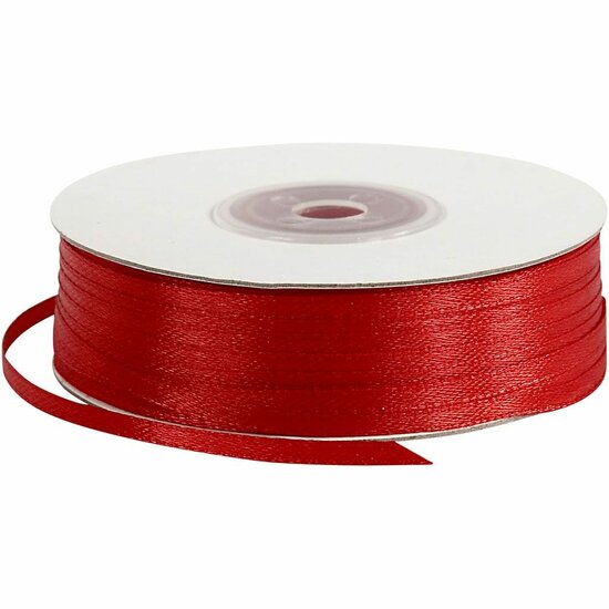 Satijnlint Rood - Smal Glanzend Lint - DIY Lint Voor Creatieve Decoratie, Geschenkverpakking & Kaarten Maken - Hoge Kwaliteit Satijnen Lintrol - 3 mm Breed - 100m Op Rol