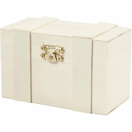 Houten Schatkist - Opbergkistje Met Metalen Sluiting - Vintage Mini Kist Voor DIY, Decoratie & Sieraden - Houten Doos Om Te Versieren & Beschilderen - 12x7,5x6 cm - 1 Stuk