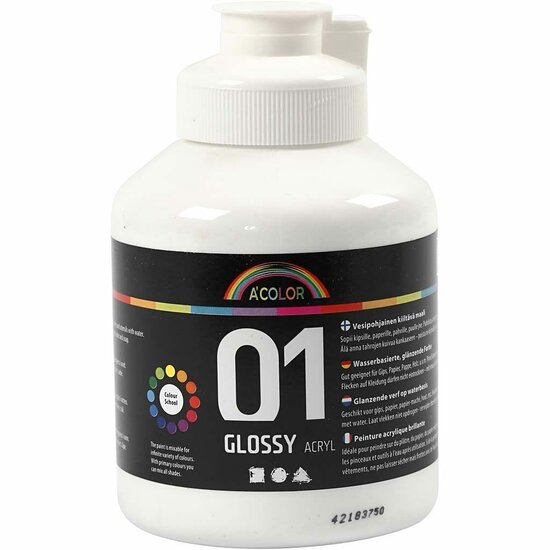Acrylverf - Glossy Verf - Acrylaatverf - Acrylic paint - Hobbyverf - Knutselen en Verven - Sneldrogend - Wit - 500 ml - 1 stuk
