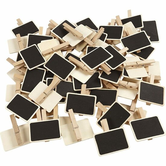 Mini Schoolbord Met Wasknijpers - Decoratief Krijtbord - Perfect Voor Berichten, Prijzen & Tafeldecoratie - Geschikt Voor DIY & Evenementen - 6,8x4,7 cm - 100 Stuks
