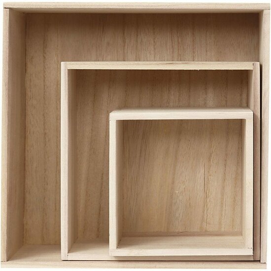 Vierkante Houten Showdozen - Set Van 3 - DIY Displayboxen - Handige Open Opbergdozen Voor Creatieve Styling, Handwerk, Knutselen, Fotolijsten & Decoratieve Organisatie