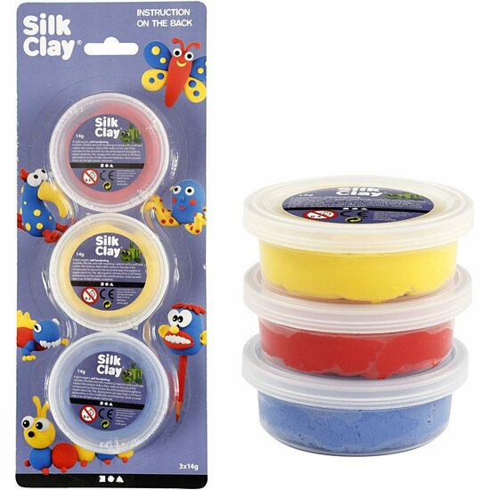 Silk Clay - Zelfhardende Klei - Blauw, Rood & Geel - DIY Creatieve Kleiprojecten - Sneldrogende Kinderklei - Lichtgewicht Boetseerklei - Inhoud 14gr - Set van 3 Stuks