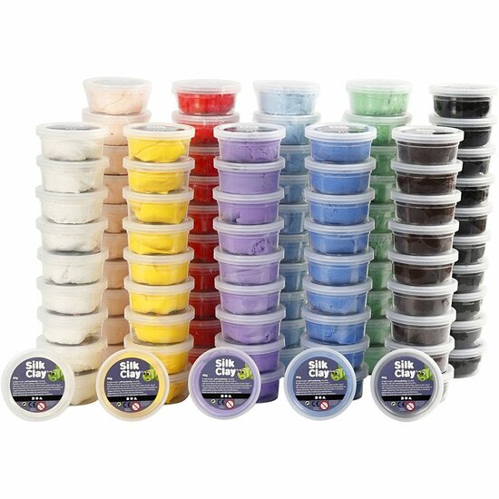 Silk Clay® Zelfhardende Boetseerklei - 10x10 Dozen - Kleuren Assorti - Zachte, Buigzame en Lichtgewicht Klei - 40g per Doos