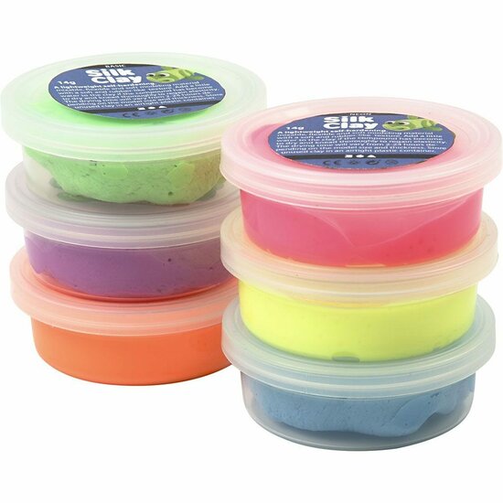 Silk Clay - Zelfhardende Klei - Neon Kleuren - Spelen, Kleien - 14gr - Silk Clay - 6 stuks