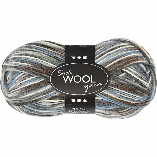 Sokkengaren blauw/grijs harmonie - Duurzaam breigaren voor sokken en handwerk - Wol/nylon mix - Lengte 200 m, 50 gr per bol