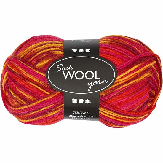 Sokkengaren Rood/Oranje - Hoge Kwaliteit Wolmix - Garen Voor DIY Sokken & Warme Handwerkprojecten - Slijtvast & Comfortabel - 75% Wol - 25% Nylon - 200m - 50gr Bol