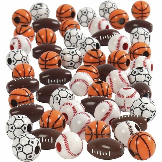 Sport Kralen - 11-15 mm - 3-4 mm Gatgrootte - 270g - Sportballen Kralen - Kleur Assorti