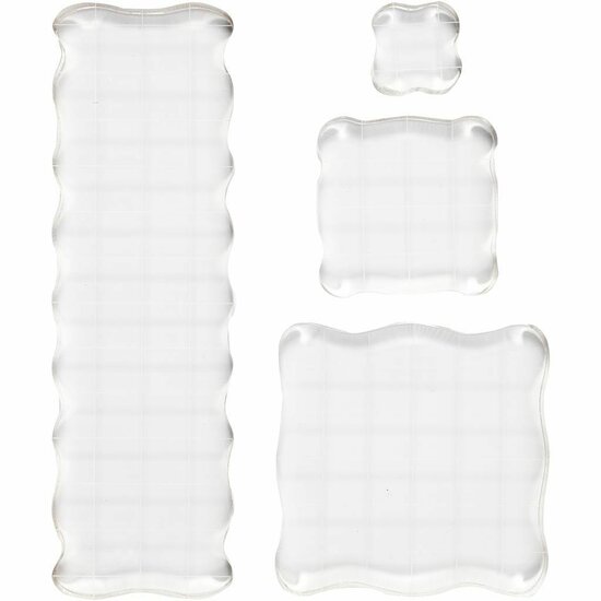 Stempelblok, afm 2,5x2,5+5x5+7,6x7,6+5x16,5 cm, dikte 1 cm, 4 stuk