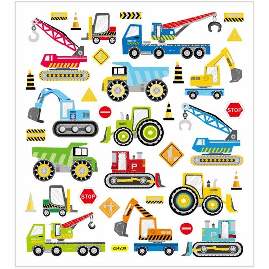 Stickers Voertuigen - Bouwplaats-Thema - Kids-Stickers - Zelfklevend - Creatief - 15x16,5 cm - 1 Stickervel