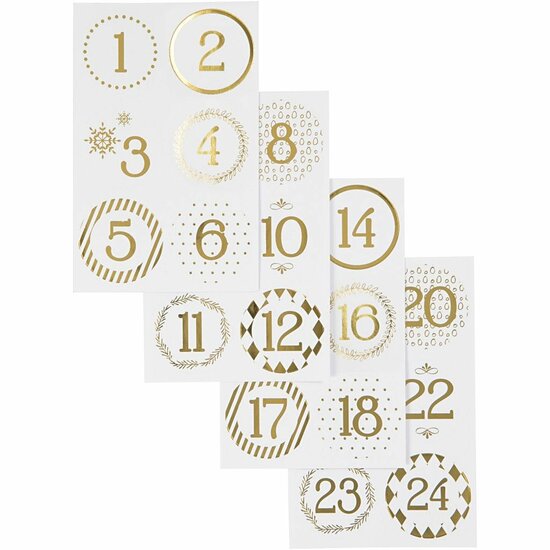 Advent Cijfers Stickers - Kerst & DIY - Goud En Wit - Diameter 4cm - Vivi Gade - 1 Set Cijfers