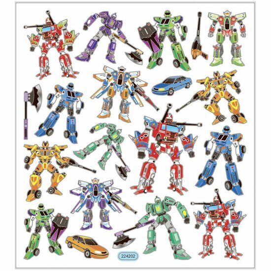 Transformers Stickers - Robot Superhelden Stickers - Zelfklevende Stickers In Rood, Groen, Blauw & Geel - Perfect Voor Kinderkamers, Kaarten & Schoolspullen - 17 Stickers Op 1 Vel