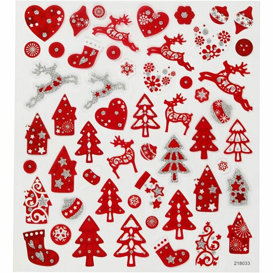 Stickers - Rode en Witte Kerst - Feestelijke Stickers - Zelfklevend voor Kerstdecoratie - Scrapbooking en DIY Materialen - Afmetingen 15x16,5 cm - 1 Vel
