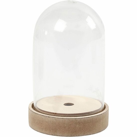 Decoratieve stolp met houten voet - Transparante display voor DIY decoraties - MDF topplaat met optie voor licht - Hoogte 12,5 cm, diameter 8 cm