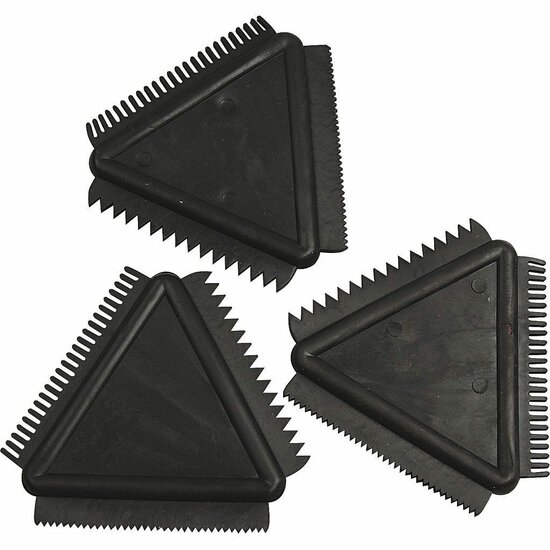Structuurkam Set - Zwarte Rubber Textuur Kammen - Voor Knutselwerk en Decoratie - Afmeting 9 cm - Set van 3 Stuks