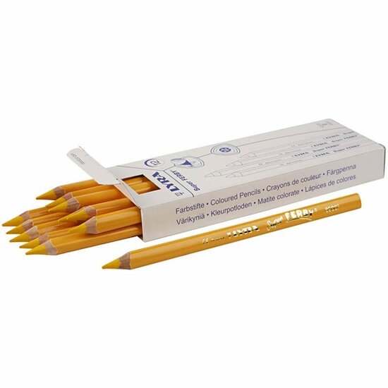 Super Ferby 1 Kleurpotloden, geel, L: 18 cm, vulling 6,25 mm, 12 stuk/ 1 doos