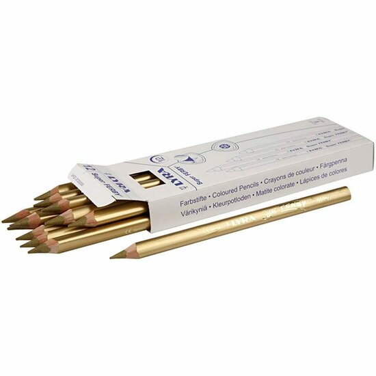 Super Ferby Kleurpotloden - Goud Premium Kleurpotloden - Voor School & Hobbygebruik - DIY Tekenen & Schrijven - Ergonomische Grip - Ø 6,25 mm - Lengte: 18 cm - Set van 12 Stuks