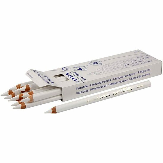 Super Ferby 1 Kleurpotloden - Hoogwaardige Witte Kleurpotloden - L: 18 cm - Dikte 6,25 mm - Set van 12 Stuks