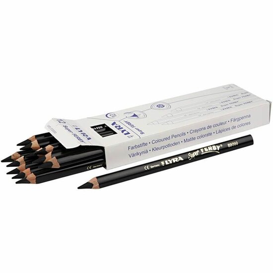 Super Ferby 1 Kleurpotloden - Zwart - Extra Dikke Vulling - Ergonomische Potloden - Schrijf- en Tekengerei - Schoolartikelen - Lengte 18 cm - Vulling 6,25 mm - Set van 12 Stuks - Inhoud 1 Doos