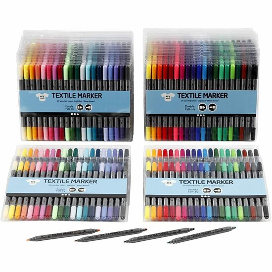 Textielstiften - Permanente Textielstiften - Textiel Decoreren - Stoffen Versieren - Dubbele Punt - Katoenen Textiel Versieren - Stiften Textiel - T-shirt Versieren Stiften - Lijndikte 2,3mm en 3,6mm
