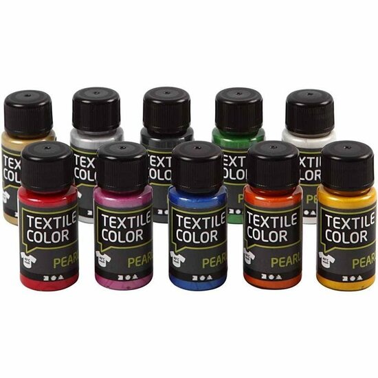 Textielverf Parelmoer Metallic – Kledingverf – Stofverf – Textiel Kleurstof – Stoffenverf – Verf Voor Kleding – Textiel Verven – DIY Kleding Verven – Dekkend – 50 ml – 10 Stuks