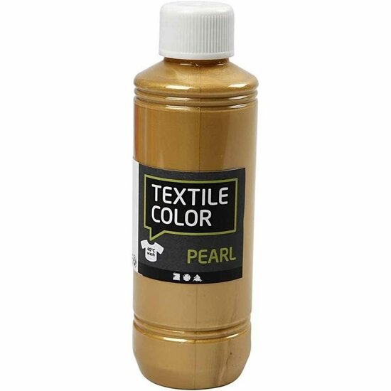 Textielverf Goud – Gouden Kledingverf – Stofverf – Textiel Kleurstof – Stoffenverf – Verf Voor Kleding – Textiel Verven – Kleurstof Voor Stof – DIY Kleding Verven – Dekkend – Parelmoer – 250 ml