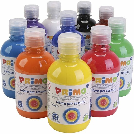 Textielverf Verschillende Kleuren - Kledingverf - Textiel Kleurstof - Stoffenverf - Kindvriendelijke Huidveilige Textielverf - Kledingverf - Verf Voor Kleding - PRIMO - 10 x 300 ml