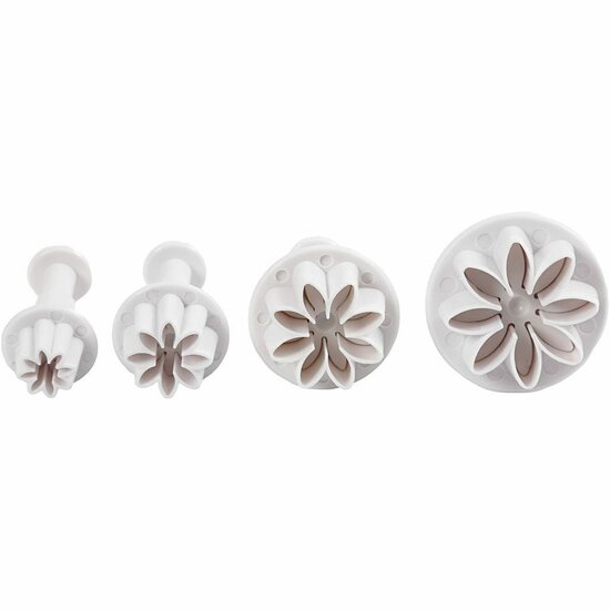 Uitsteekvormen met Stempel - Bloemvormige Bakvormen - Fondant, Klei en Koekjes Uitsteken - Decoratie Gereedschap voor Taarten en DIY Knutselprojecten - Perfecte Bakaccessoires - 4 Stuks