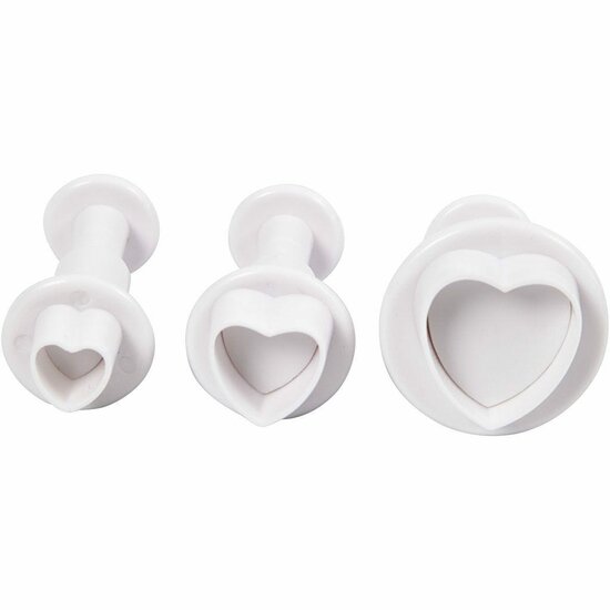 Uitsteekvormen met Stempel - Hartvormige Snijvormen - Fondant, Klei en Koekjes Uitsteken - DIY Bakgereedschap en Knutselvormen - Handig voor Bakliefhebbers en Hobbyisten - 3 Stuks