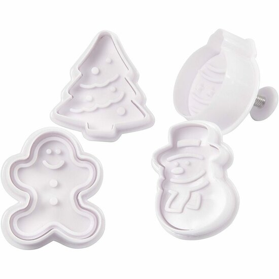 Uitsteekvormen met Stempel - Kerst Koekjesvormen - DIY Bakvormen Voor Koekjes, Klei & Marsepein - Creatieve Knutselset Voor Kerstversiering - Kerstboom, Sneeuwpop & Meer - Hoogte 5 cm - Set van 4 Stuk