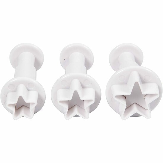 Uitsteekvormen met Stempel - Stervormige Koekjes- en Fondantvormen - Bakaccessoires voor Cupcakes, Taarten en Klei Decoratie - Perfect voor Feestelijke Creaties - 3 Stuks