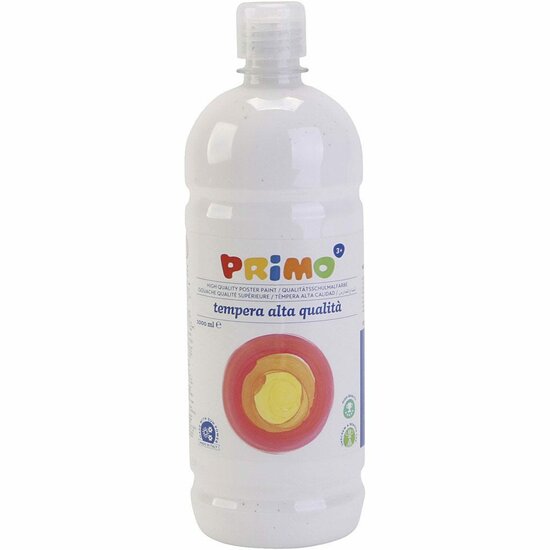 Wit Matt - PRIMO Verf - 1000 ml - Waterbasis Verf met Goede Kleurdiepte - Verdunbaar met Water - Geschikt voor Papier, Karton, Hout en Decor - Mengbaar met Lijmvernis voor Betere Hechting - Zijdeglans